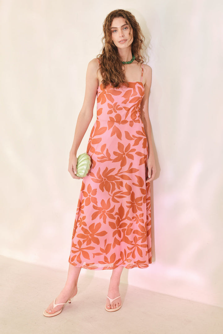 Rosy Haven Power Mesh Midi Dress from KADOU Boutique