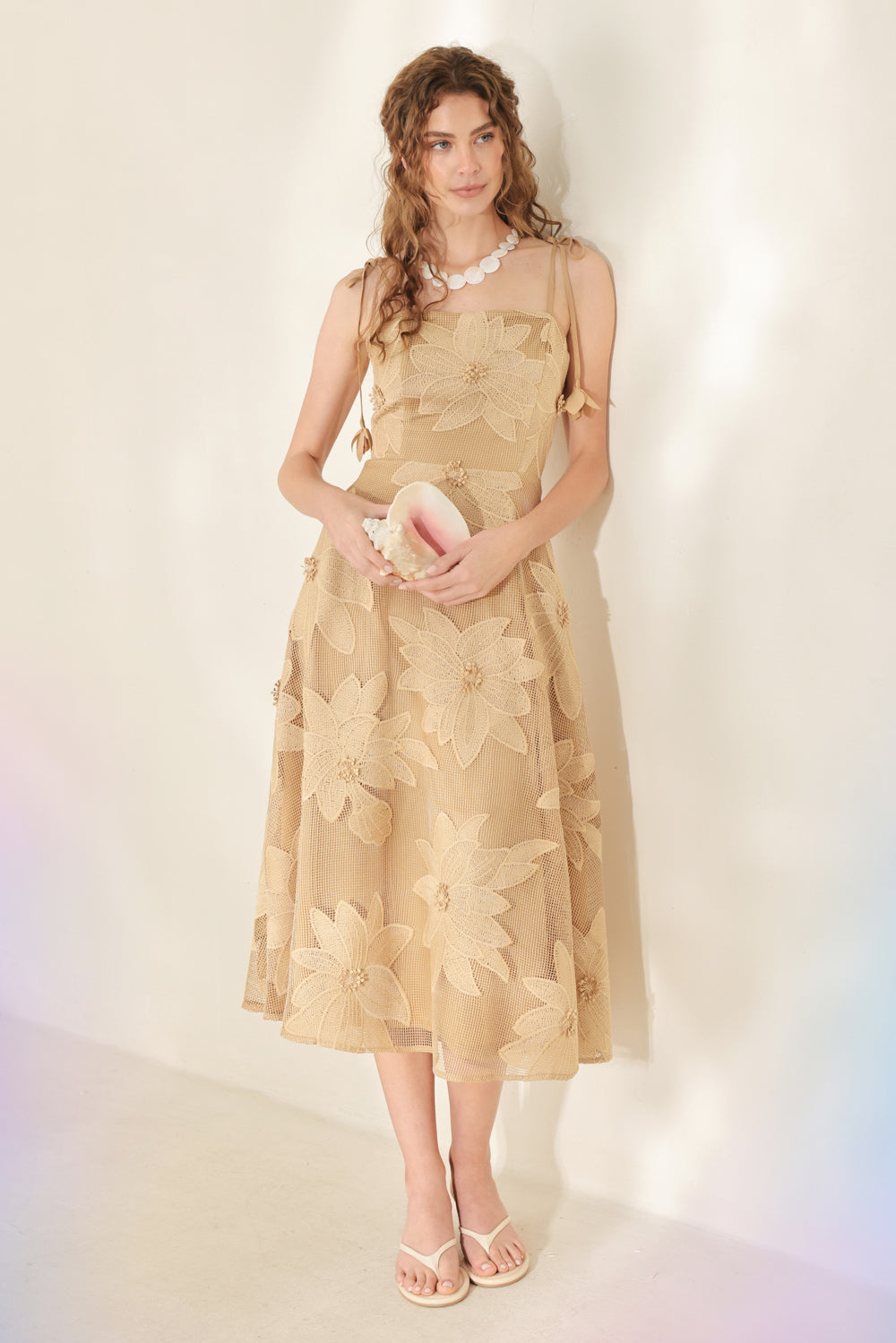 Sandy Bloom Floral Woven Lace Midi Dress from KADOU Boutique
