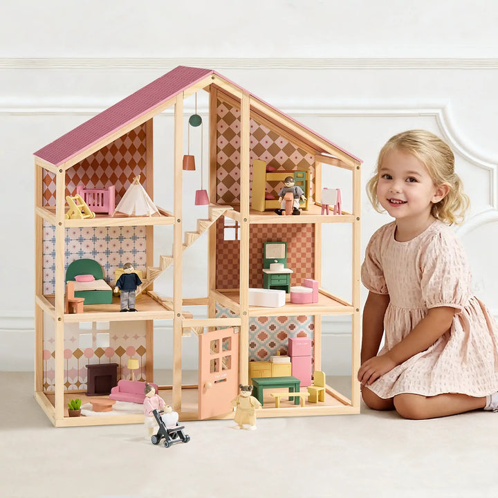 Tiny Land® Sweetwood Pegasus Dollhouse &amp; Wooden Dollhouse Dolls