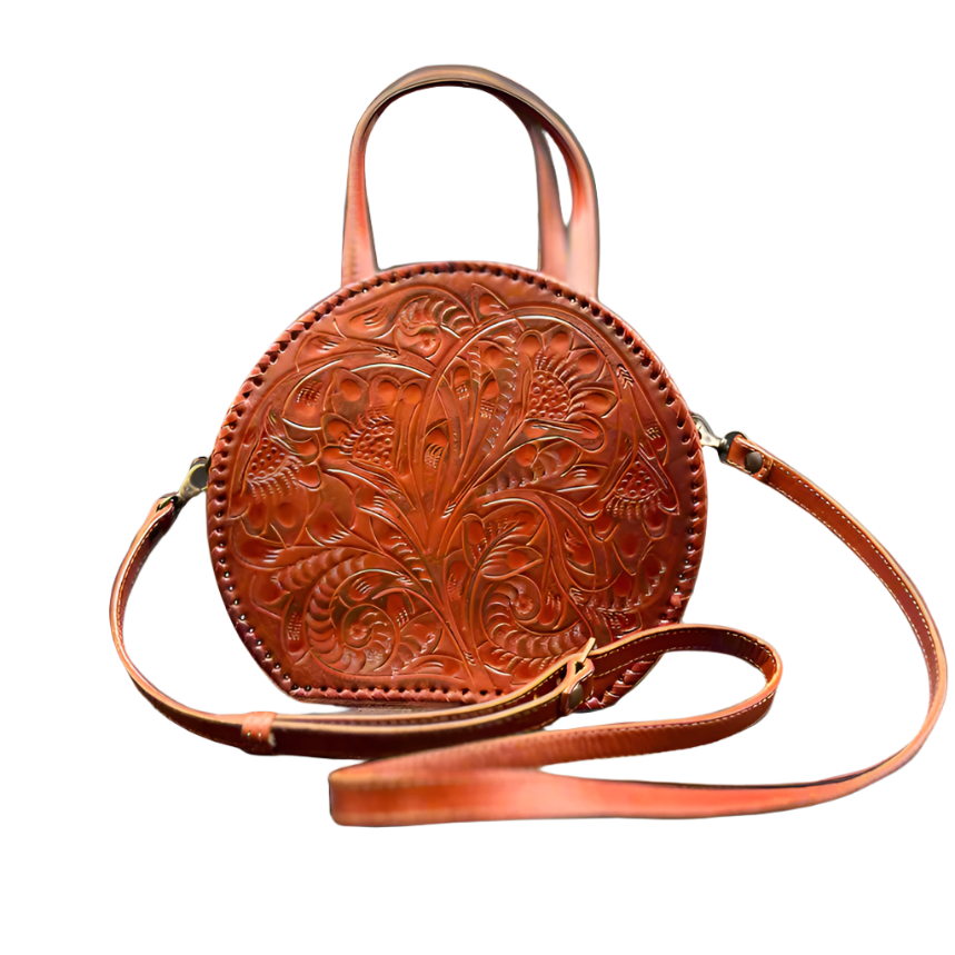 The Dixie | Hand-Tooled Leather Canteen Handbag from KADOU Boutique