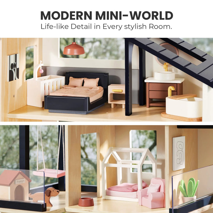 Tiny Land® Sweetwood Edge Dollhouse &amp; Wooden Dollhouse Garage