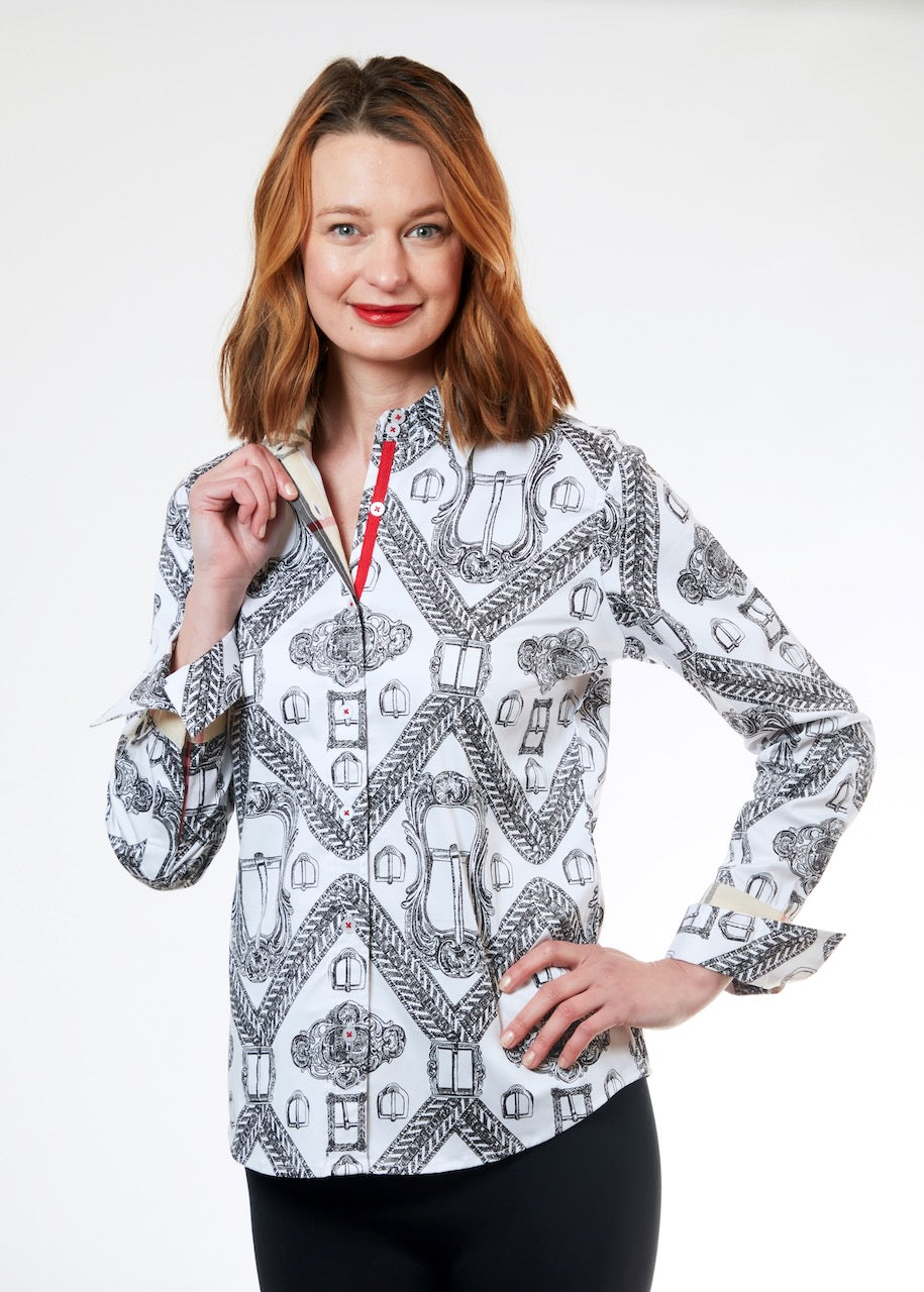 Rome Shirt Blk White Buckle Print from KADOU Boutique