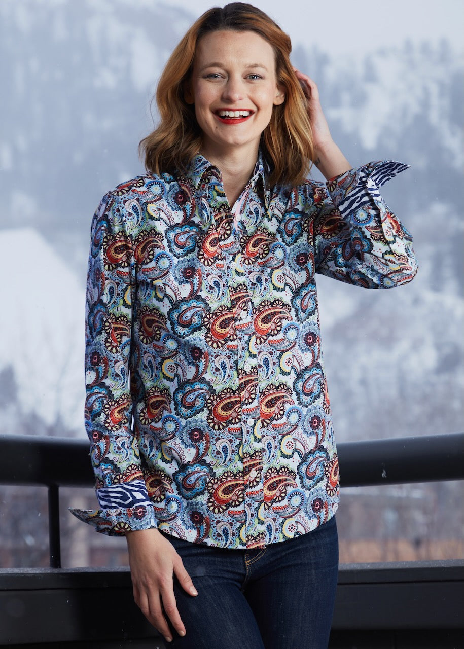 Rome Shirt Blue Paisley from KADOU Boutique