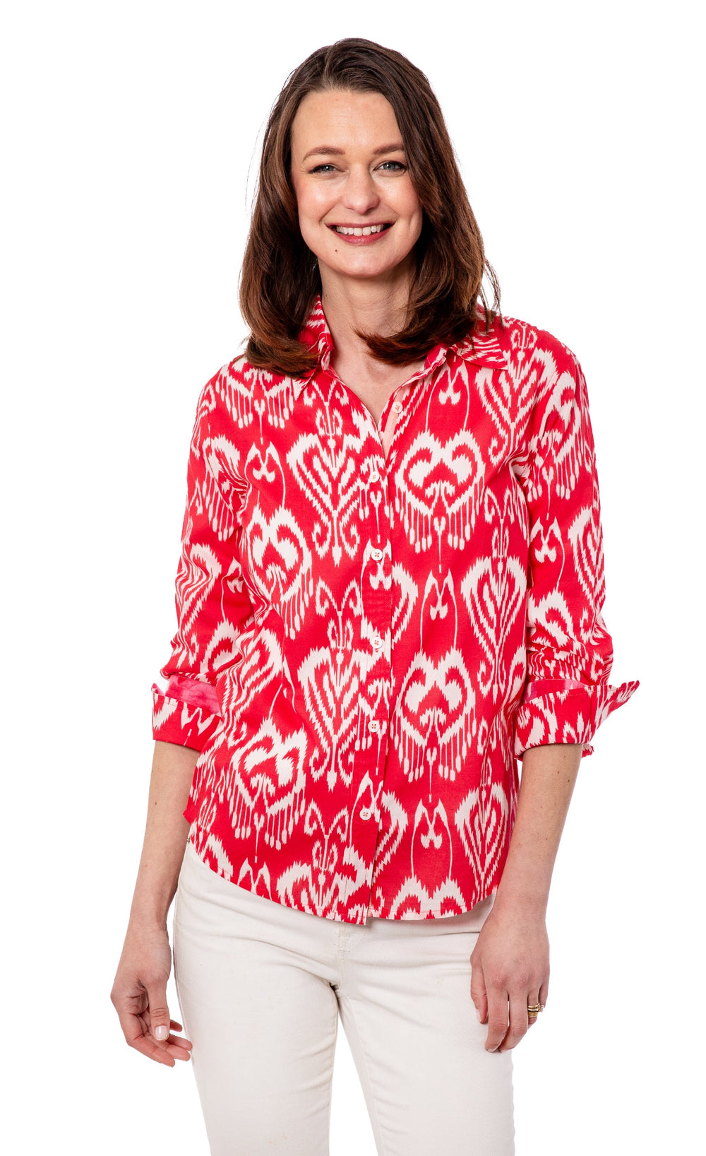 Rome Shirt 3/4 Sleeve Pink White Ikat from KADOU Boutique