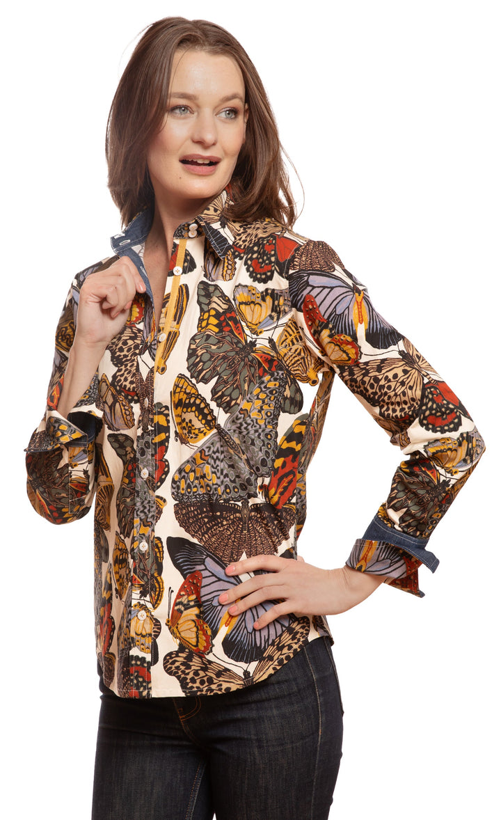 Rome Shirt White Ground Butterfly Print