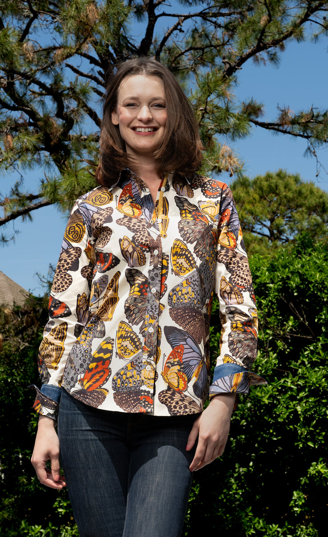 Rome Shirt White Ground Butterfly Print