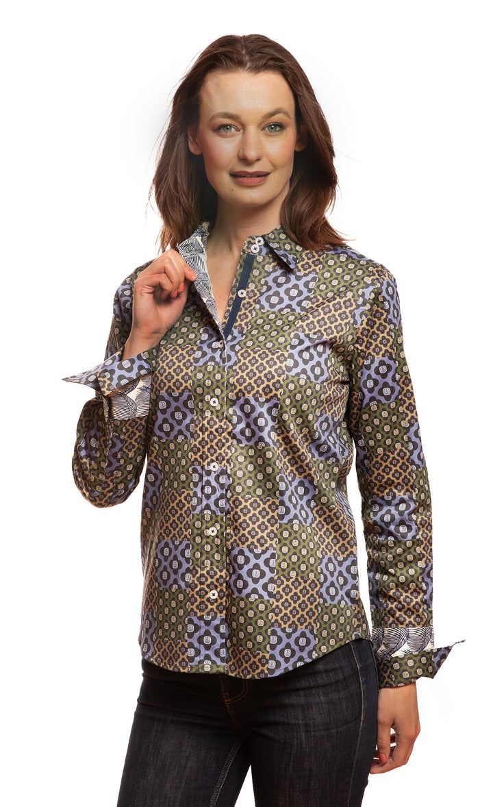 Rome Shirt Navy Patchwork Foulard Print