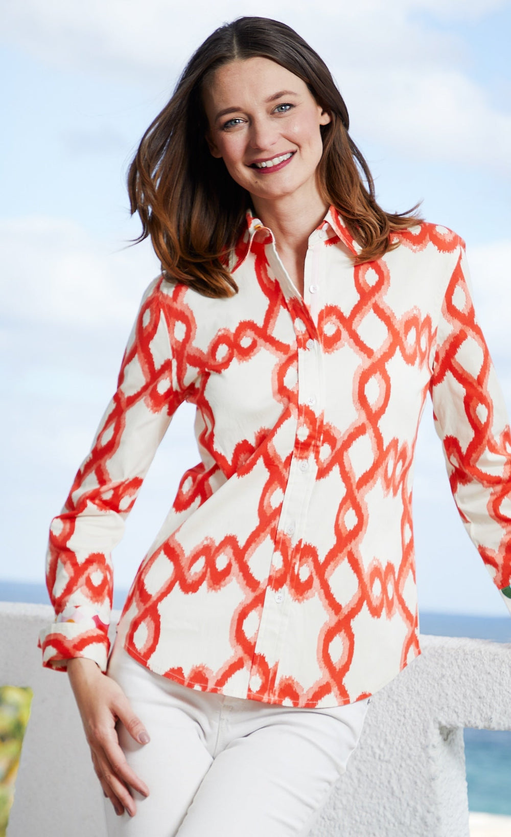 Rome Shirt Orange White Flame Stitch from KADOU Boutique