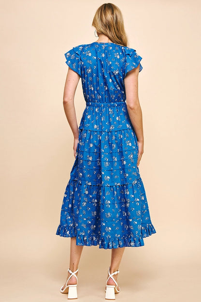 Print Tiered Maxi Dress - Blue