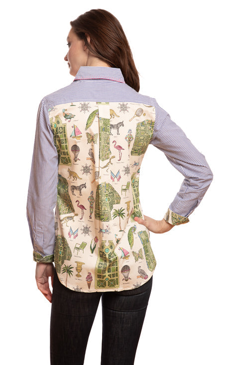 Chesapeake Top Striped Front with Paris Map on Back