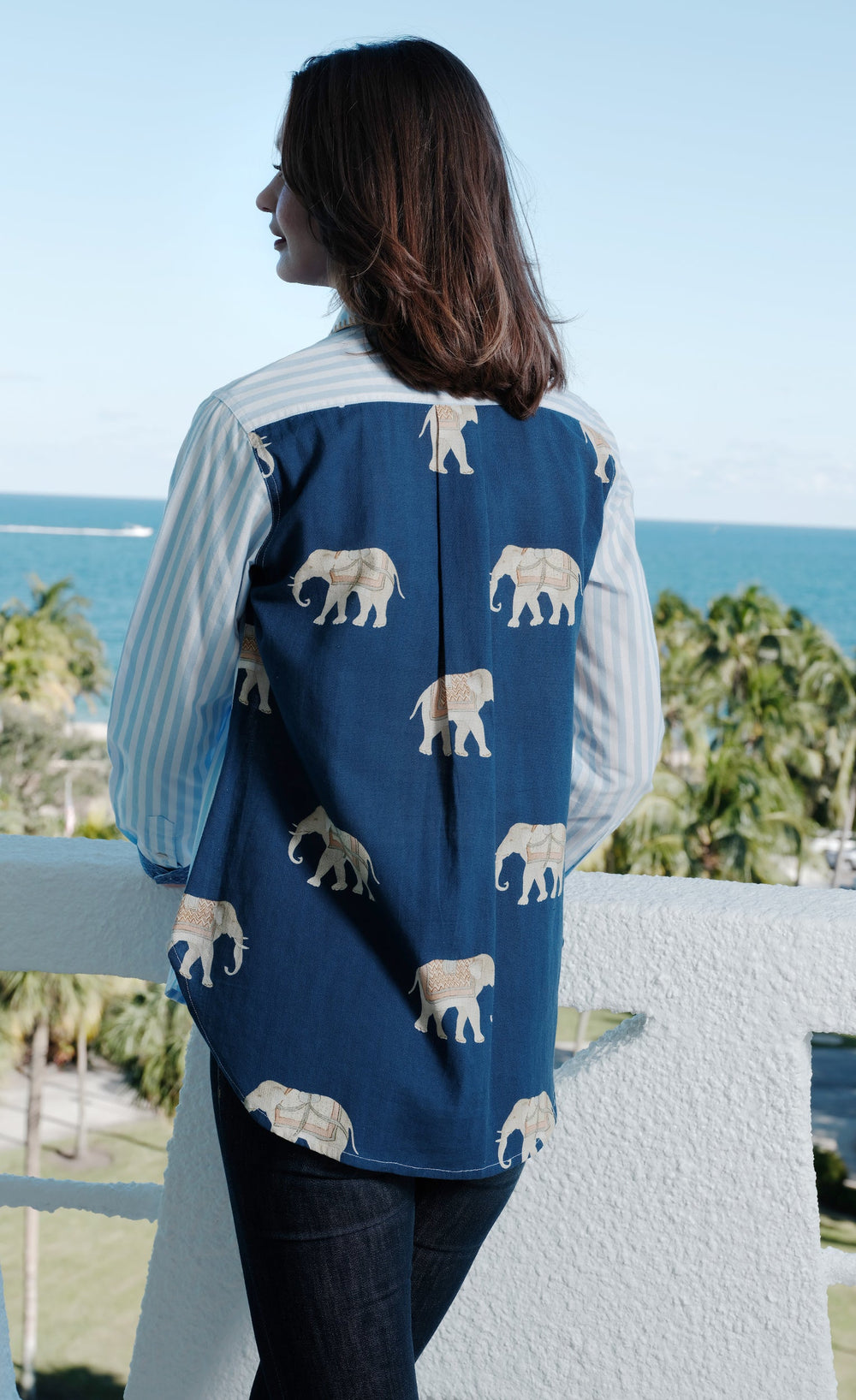 Chesapeake Hi Lo Top with Navy Ground Ellies On the Back from KADOU Boutique