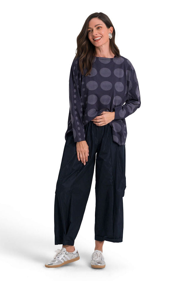 Pima Cotton Circles Luxury Boxy Tee - Midnight from KADOU Boutique