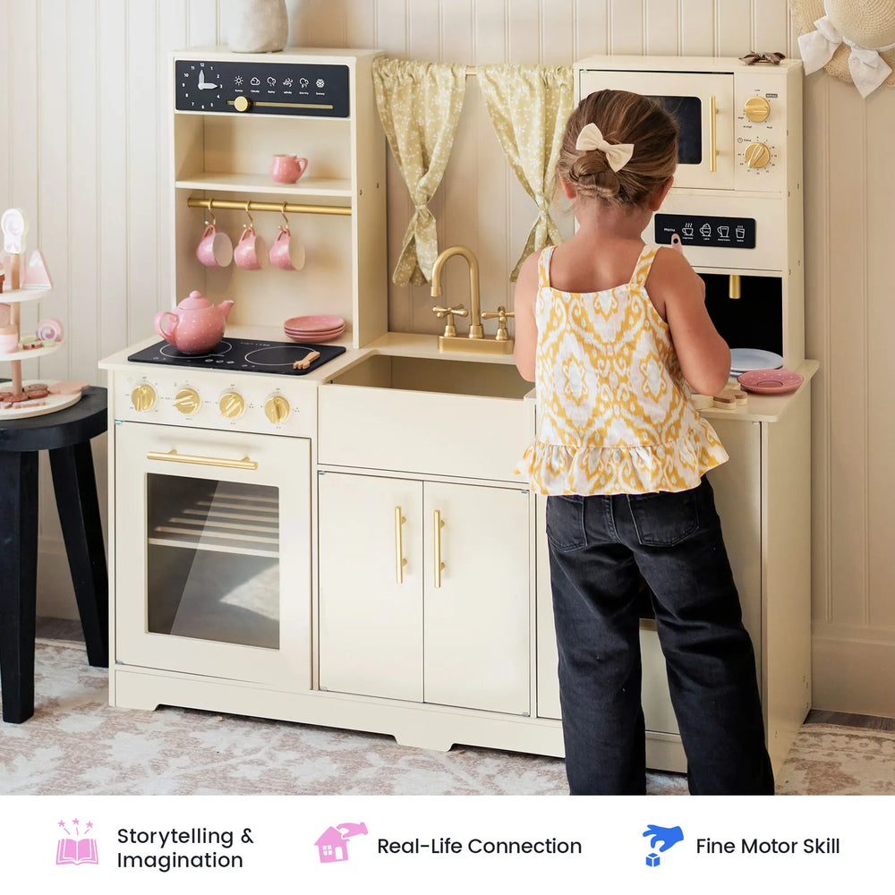 Tiny Land® Iconic Wooden Play Kitchen – Cream Pretend Cooking Set for Kids from KADOU Boutique