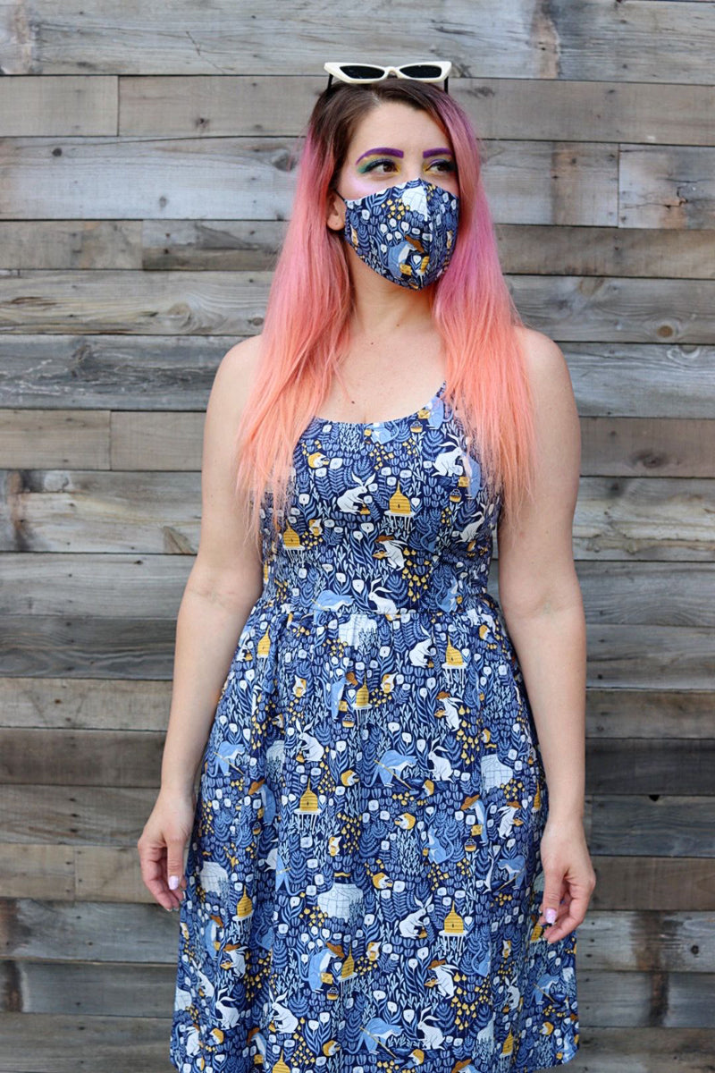 Busy Bees/blue Gingham Mask from KADOU Boutique