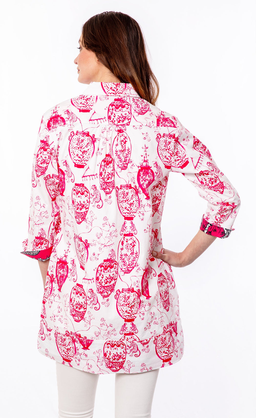 Vail Tunic Pink White Chinoiserie from KADOU Boutique