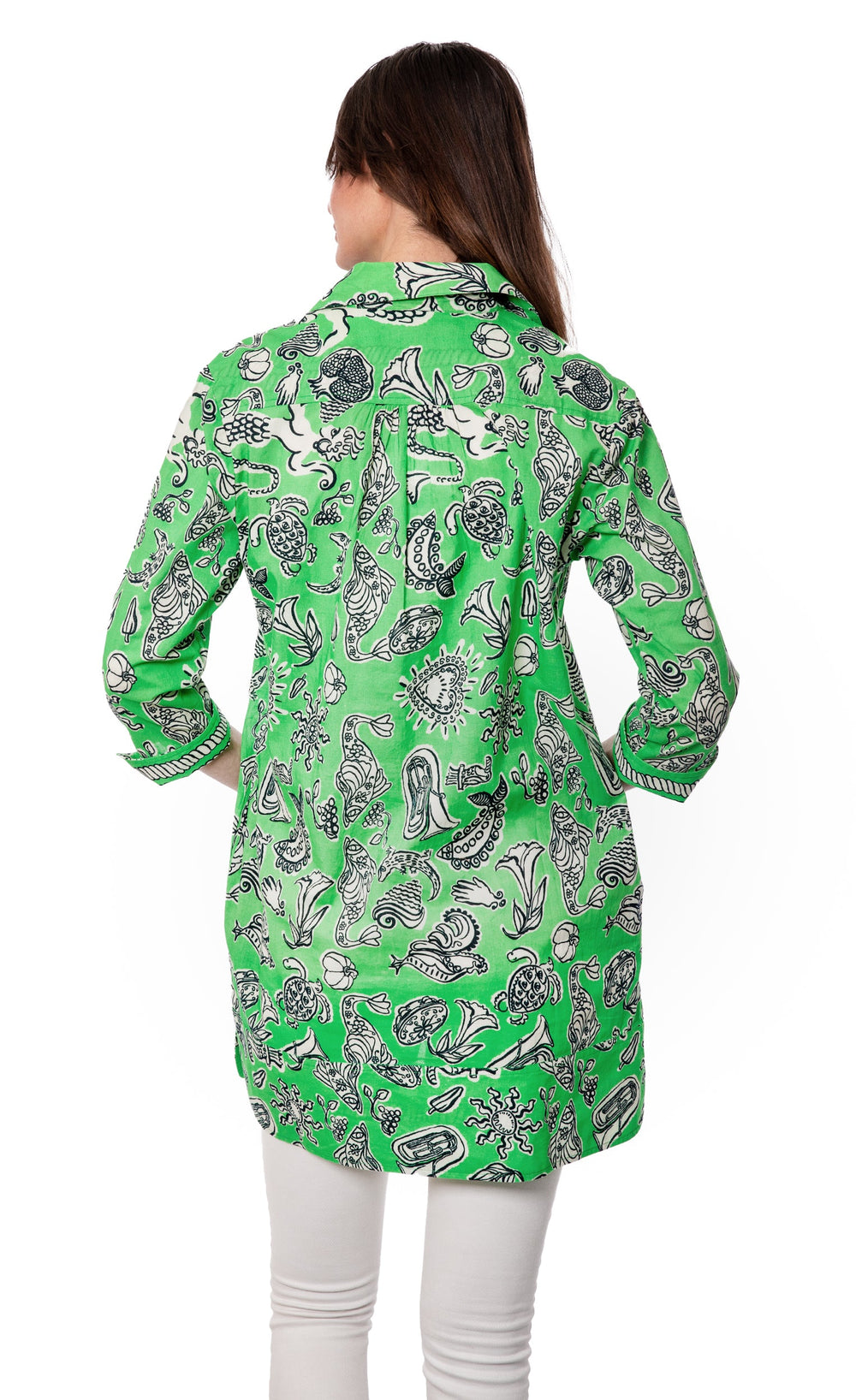 Vail Tunic Green Whimsy Print from KADOU Boutique