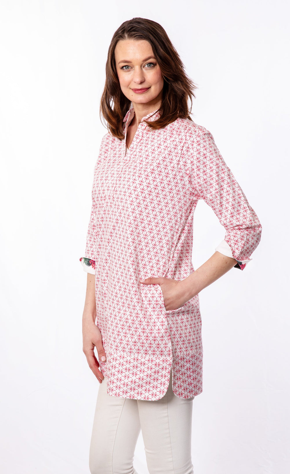 Vail Tunic Mini Pink Palms Print from KADOU Boutique