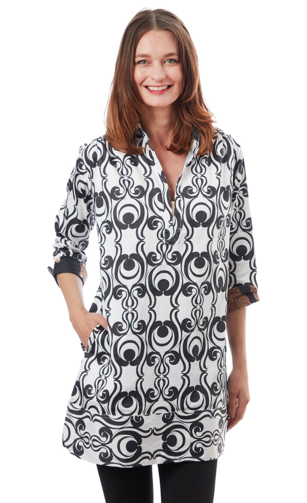 Vail Tunic Black White Geometric from KADOU Boutique