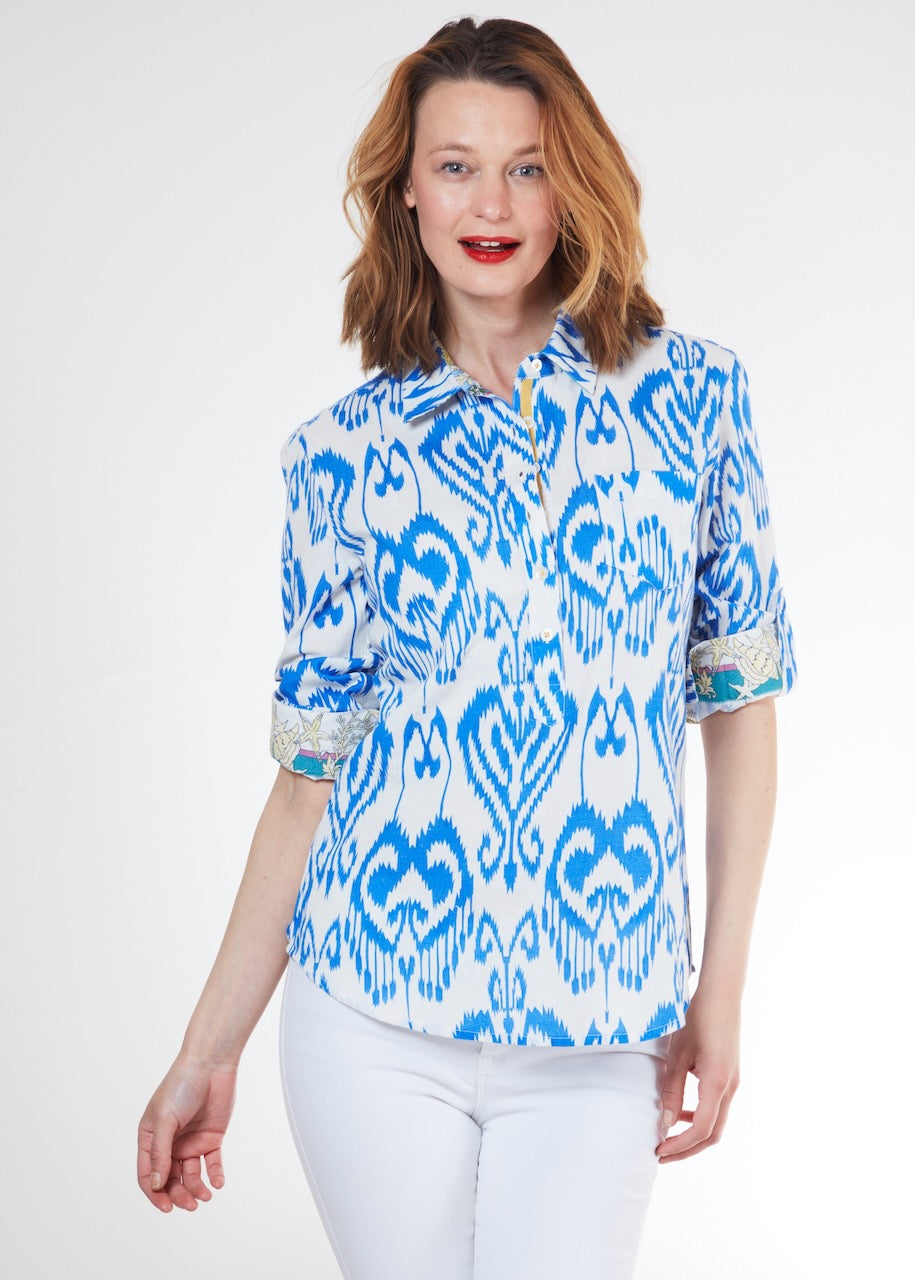 Cannes Popover Blue White Ikat from KADOU Boutique
