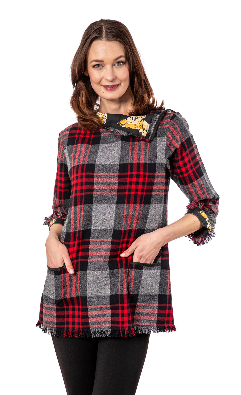 Aspen Flannel Tunic Red Black Yarndyed Plaid from KADOU Boutique