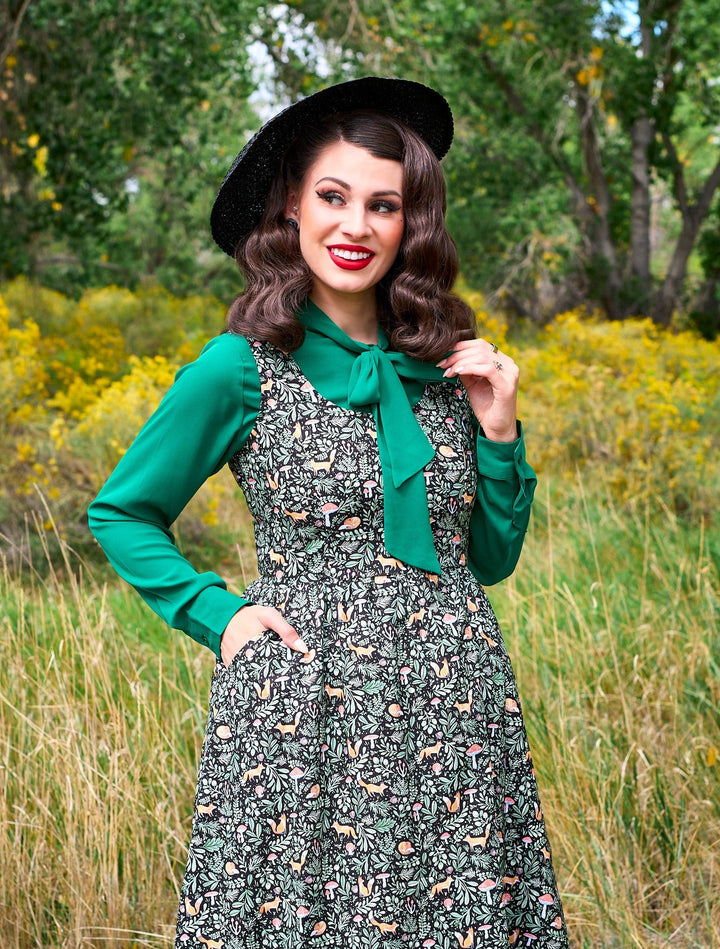 Vintage fox print fit and flare dress with pockets