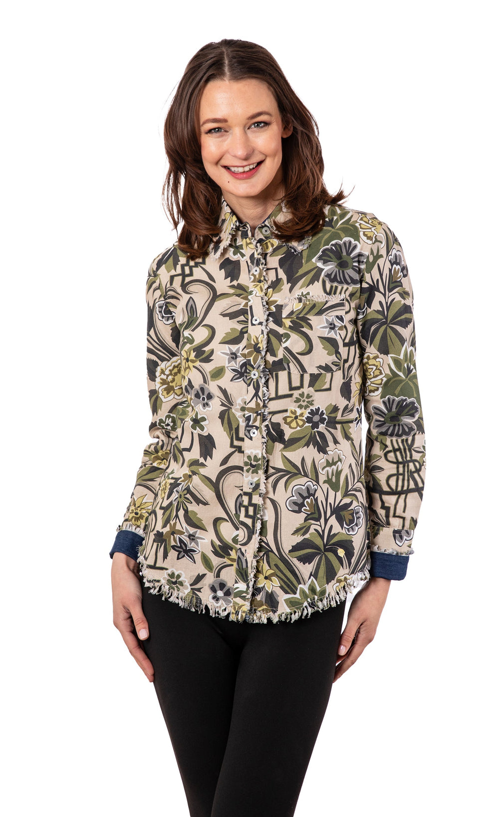 Cape Cod Tunic Neutral Tapestry Print Cotton Linen from KADOU Boutique