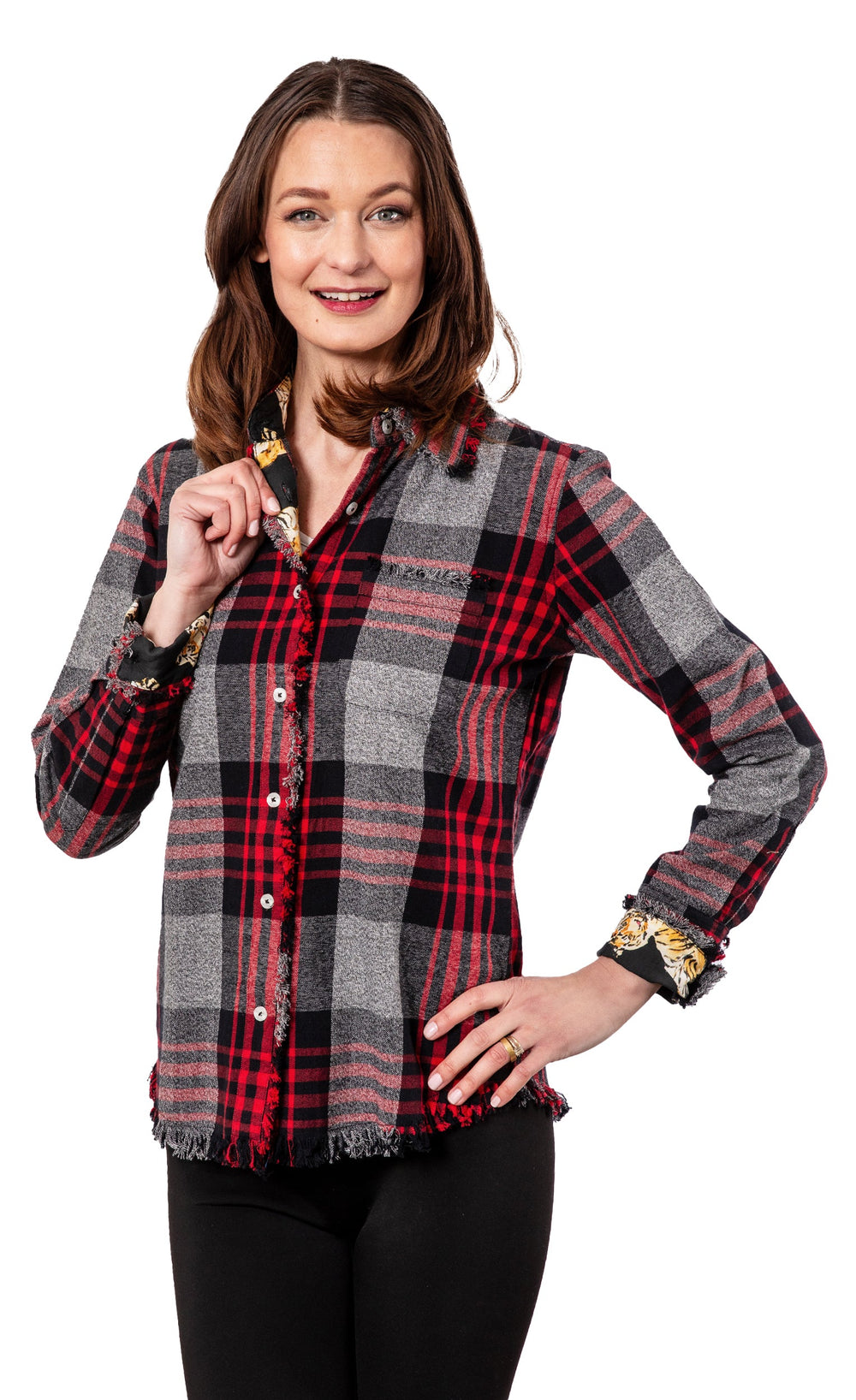 Cape Cod Tunic Grey Red Flannel Yarndye from KADOU Boutique