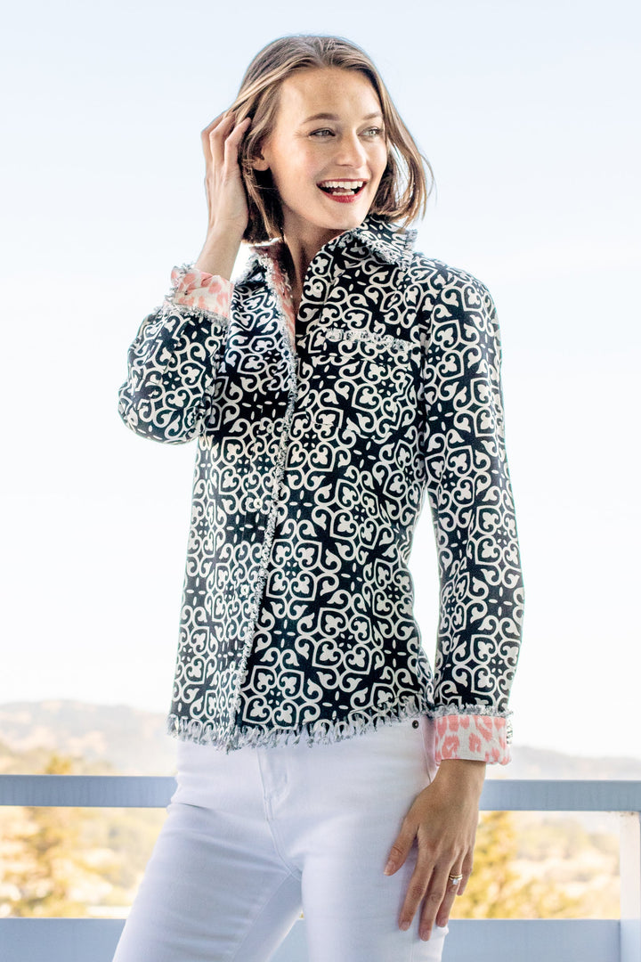 Cape Cod Shirt with Black &amp; White Geometric Print
