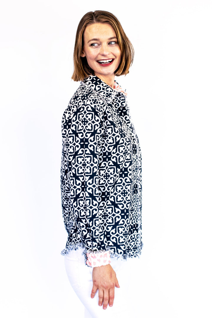 Cape Cod Shirt with Black &amp; White Geometric Print