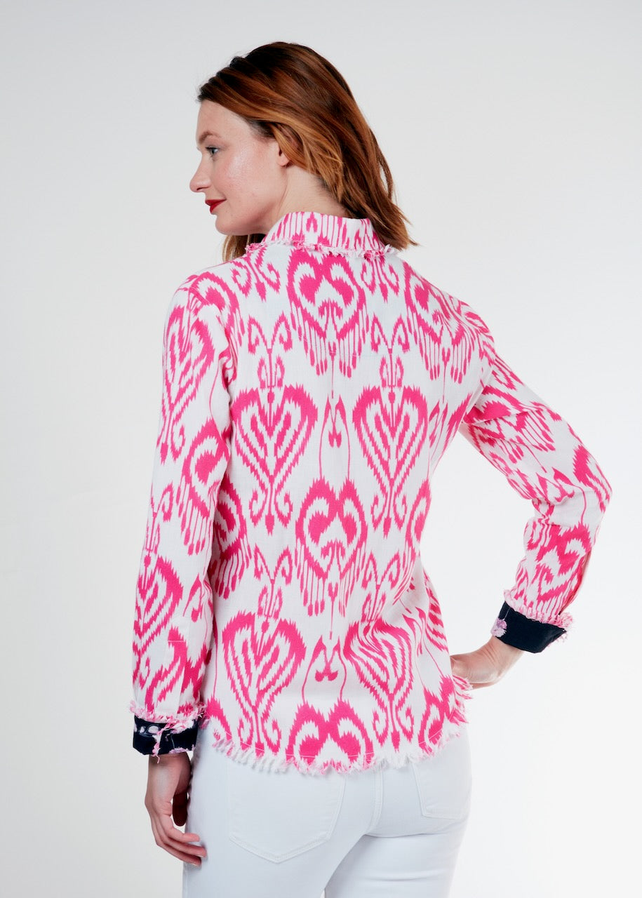 Cape Cod Tunic Pink White Ikat from KADOU Boutique