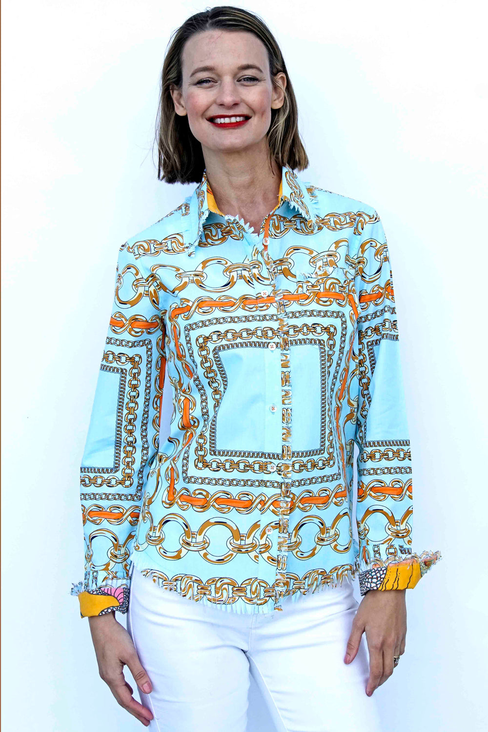 Cape Cod Tunic, Aqua Ground W Orange Links from KADOU Boutique