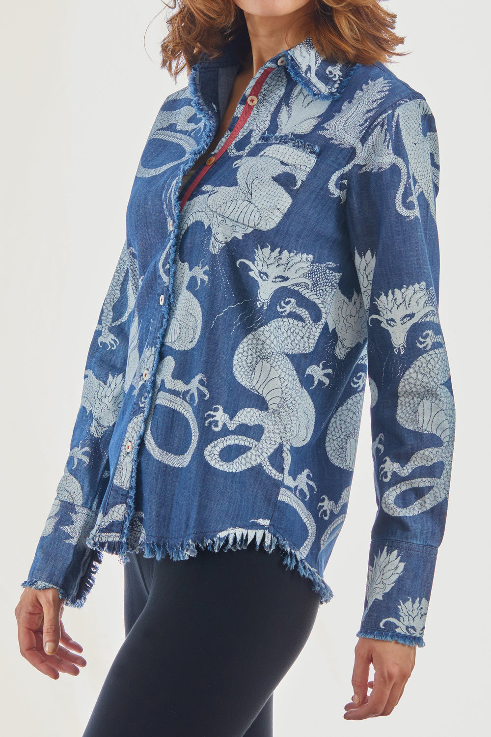 Cape Cod Shirt Denim with Our Gorgeous Print from KADOU Boutique