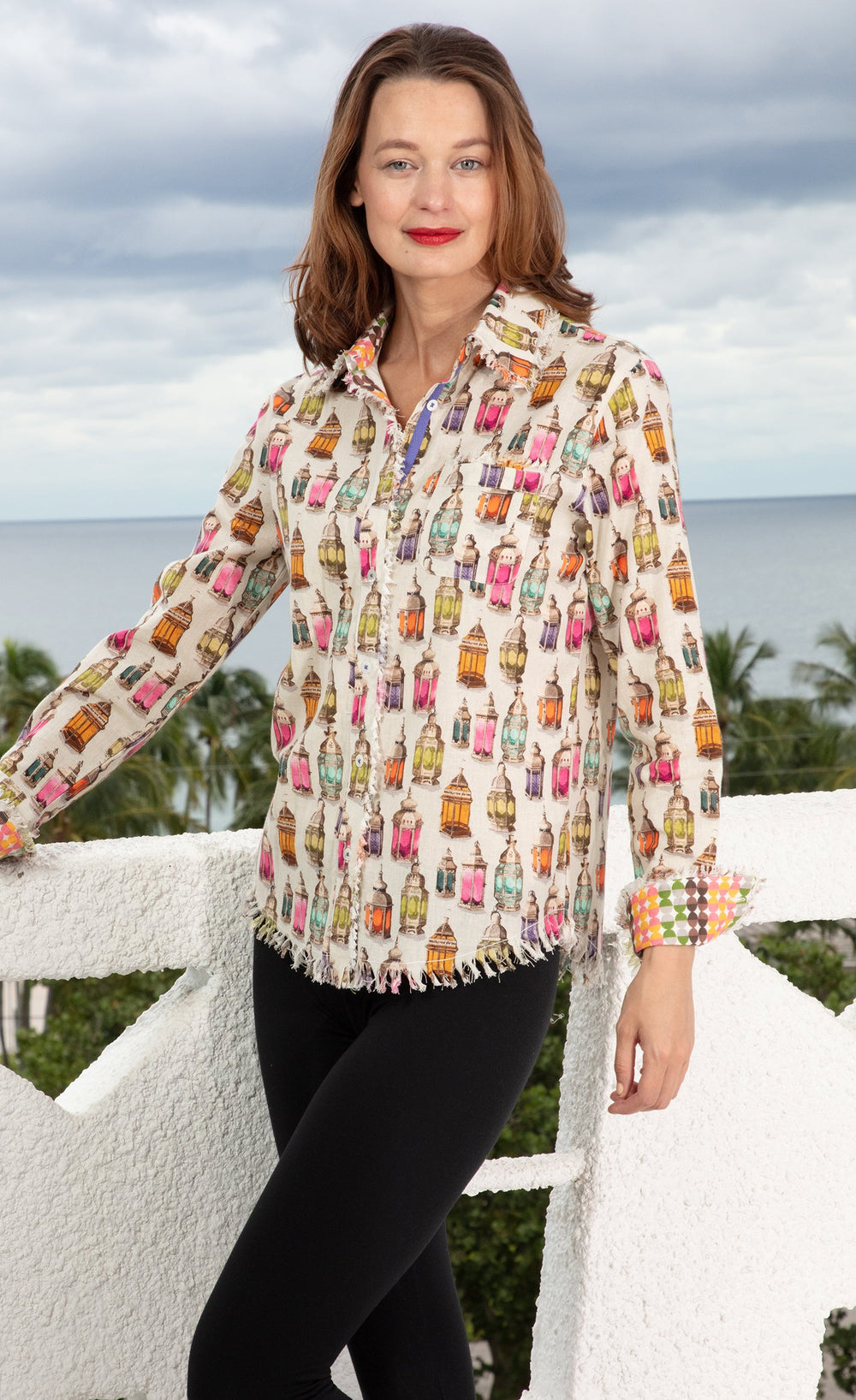 Cape Cod Tunic Moroccan Lantern Print Linen Cotton from KADOU Boutique