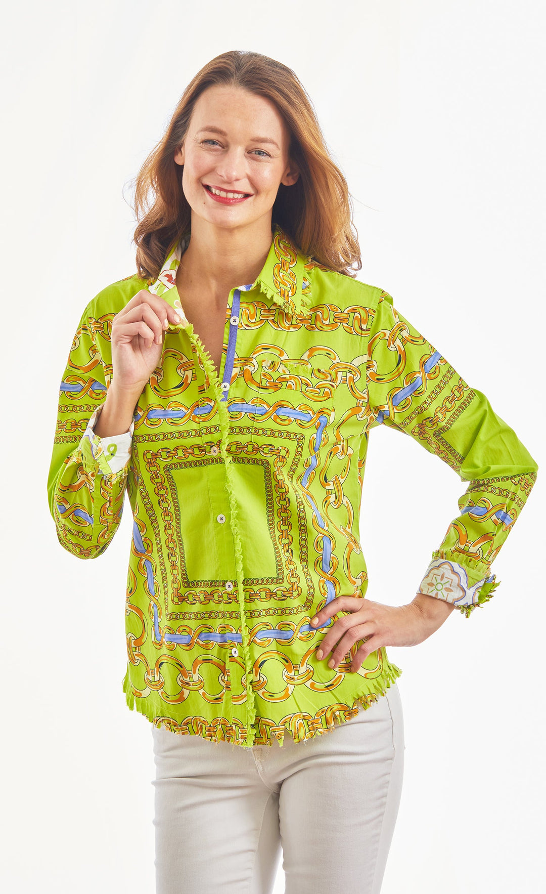 Cape Cod Acid Green And Navy Links Cotton Stretch