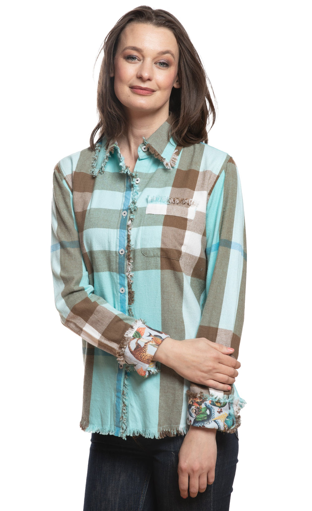Cape Cod Tunic Turquoise Chocolate Plaid from KADOU Boutique