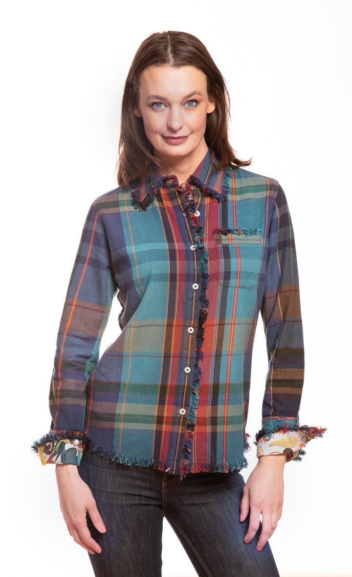 Cape Cod Top Blue and Violet Yarn-Dyed Plaid