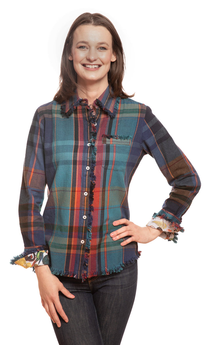 Cape Cod Top Blue and Violet Yarn-Dyed Plaid
