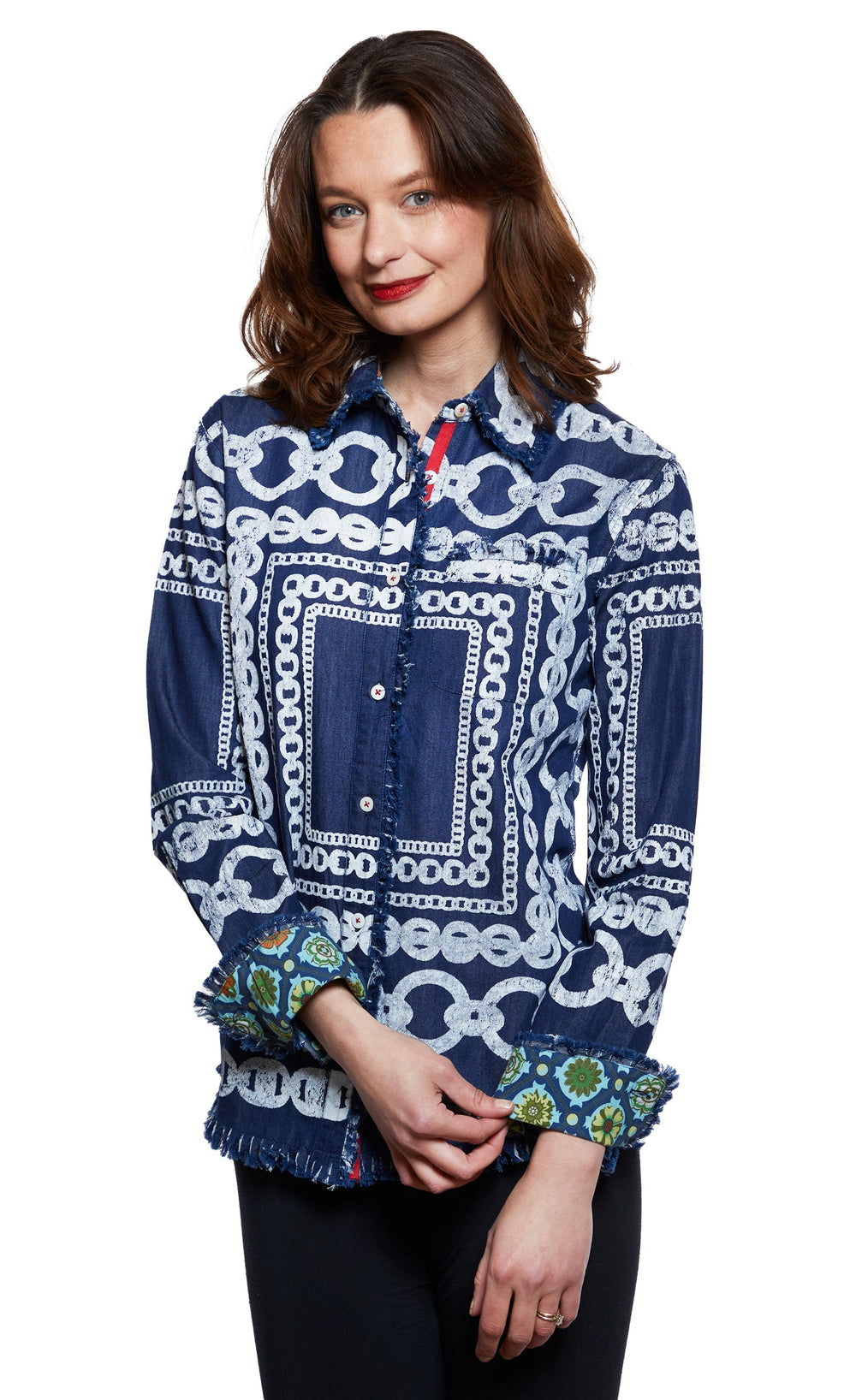 Cape Cod Tunic Denim with White Links Pattern from KADOU Boutique
