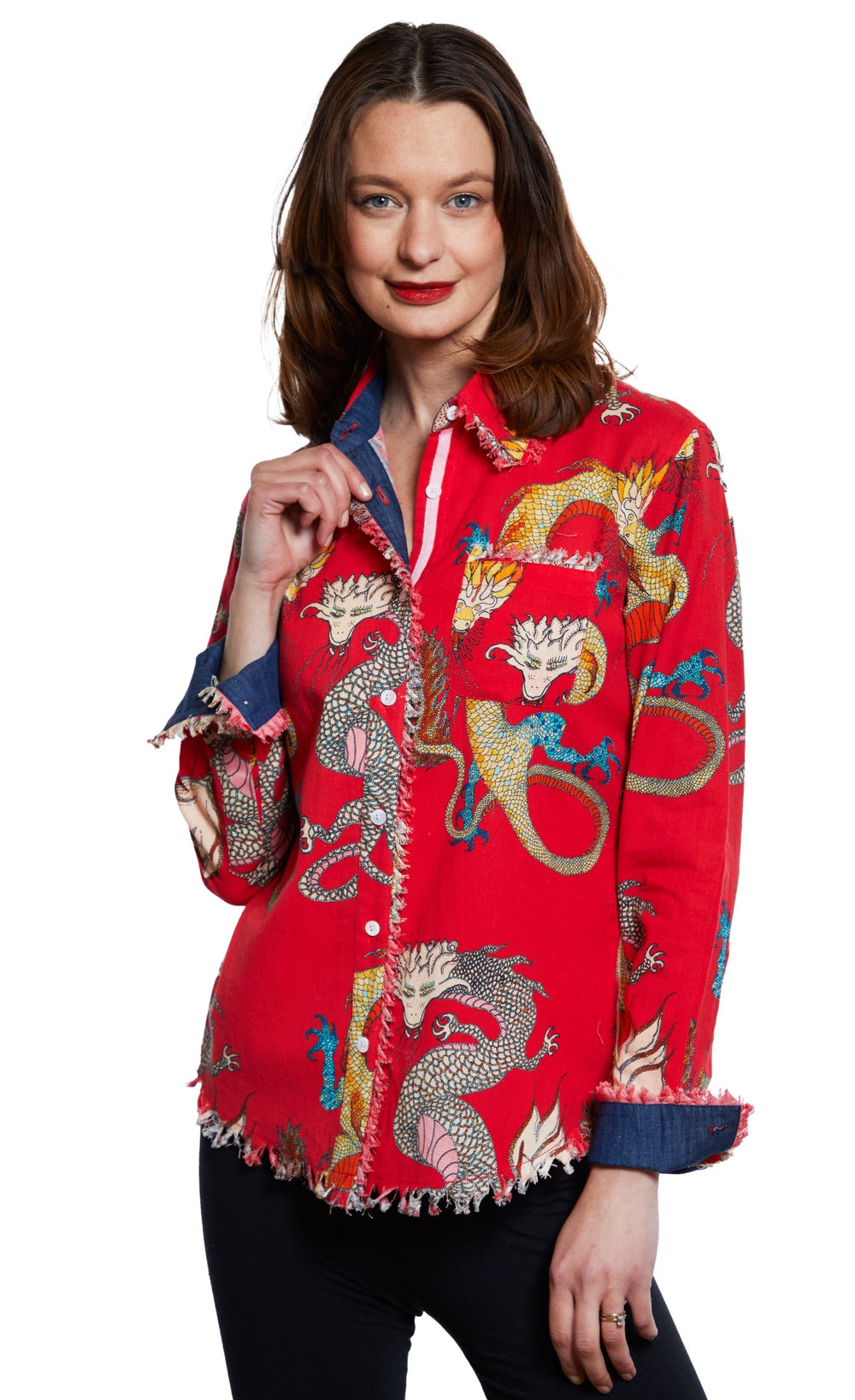Cape Cod Tunic Red Ground Dragon Print from KADOU Boutique