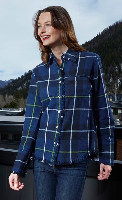 Cape Cod Tunic Blue Yard-Dyed Flannel from KADOU Boutique