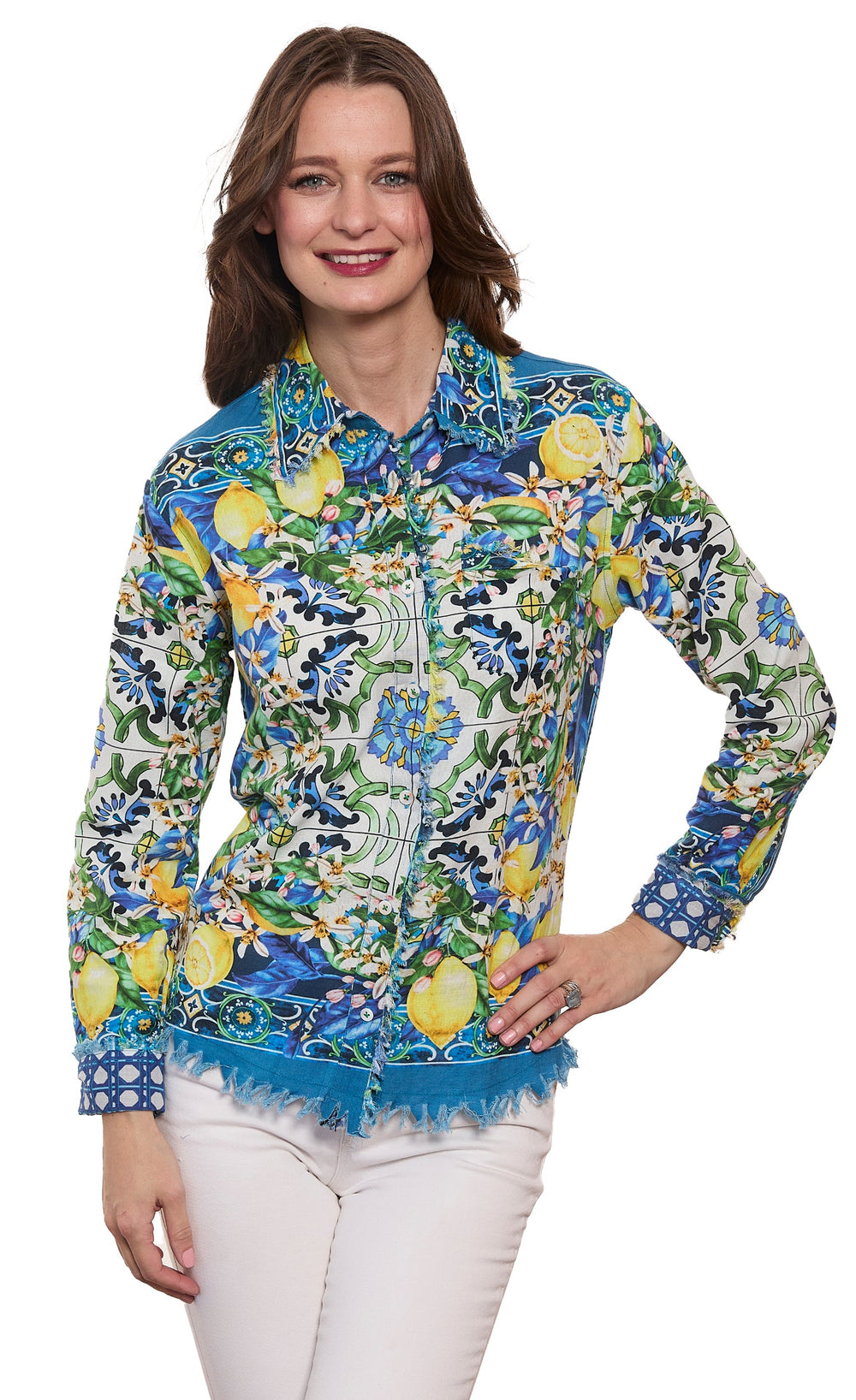 Cape Cod Top Lemons Print On Cotton Linen from KADOU Boutique