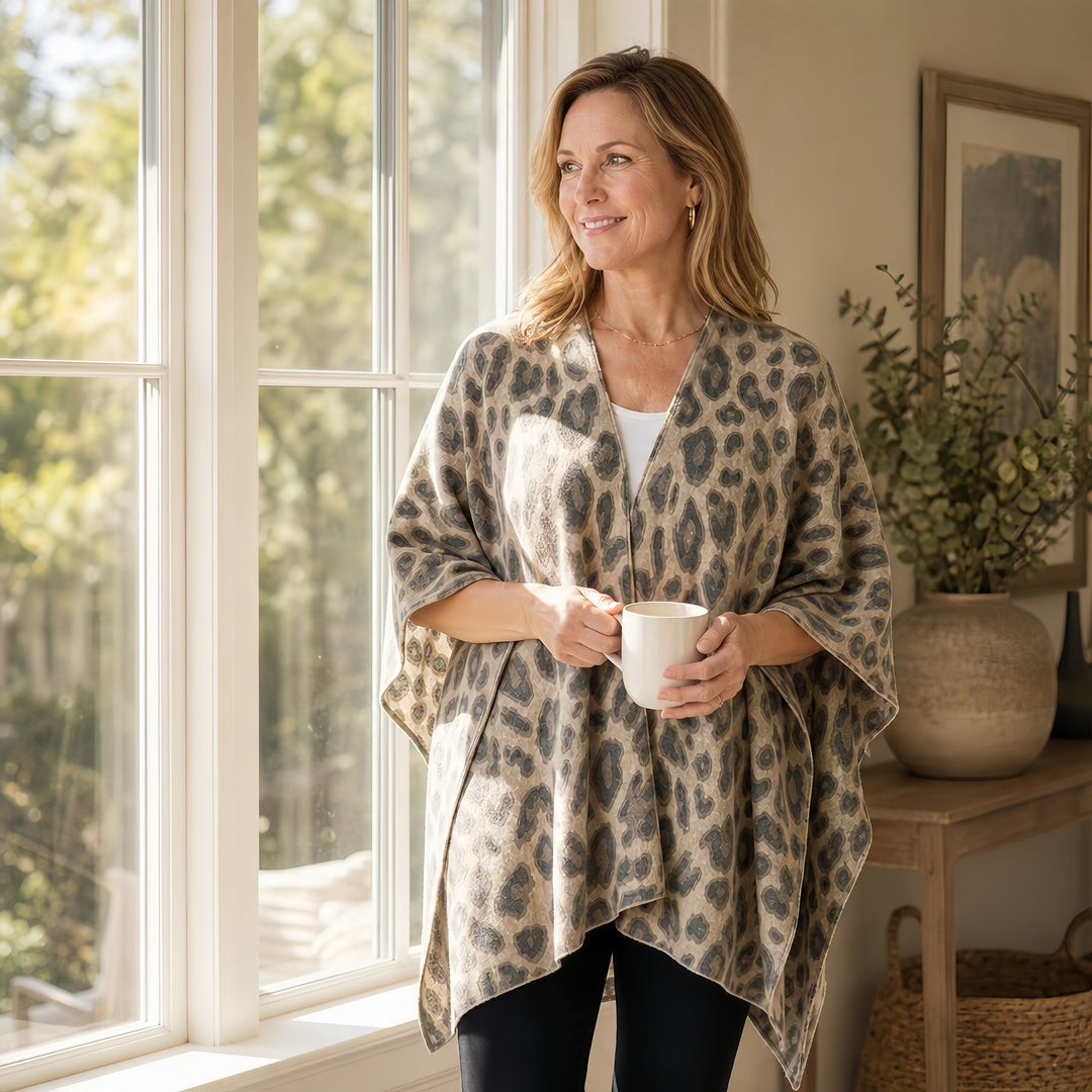 Cashmere Leopard‑Print Cape 