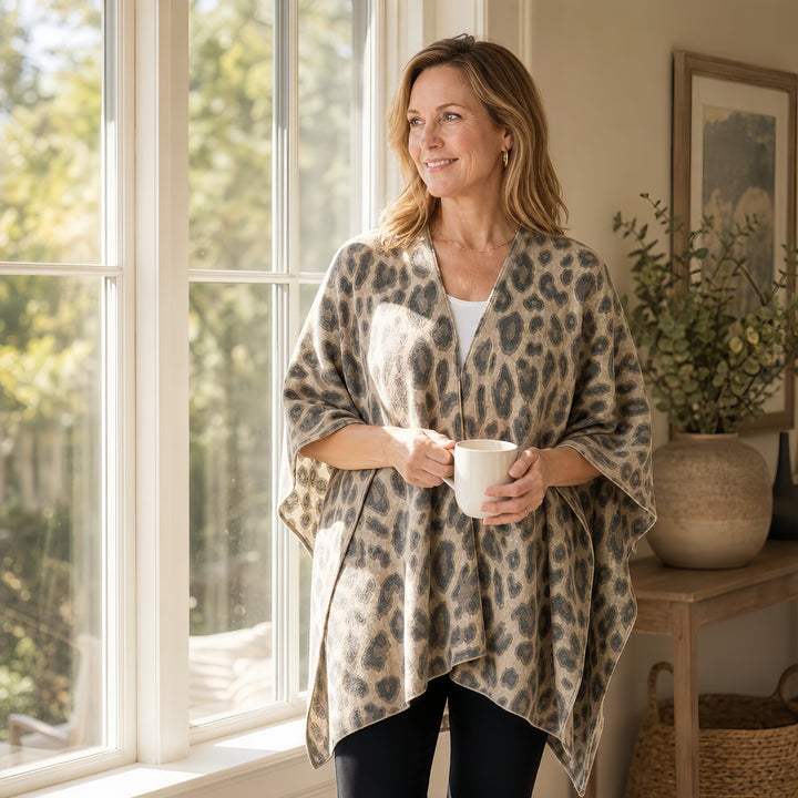 Cashmere Leopard‑Print Cape 