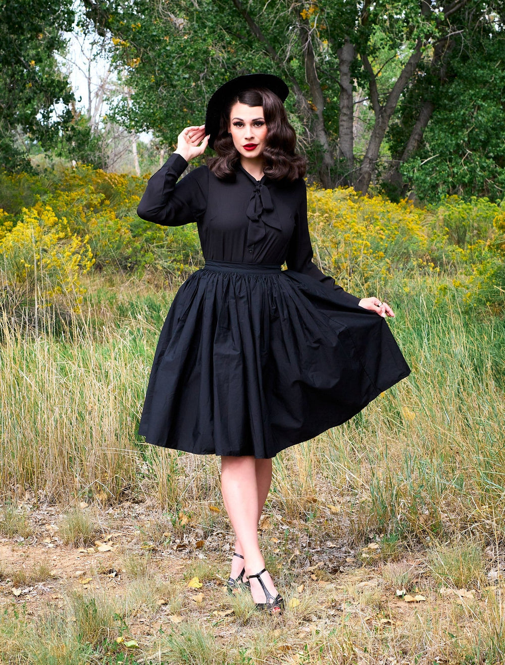 Helen Retro Blouse in Black from KADOU Boutique