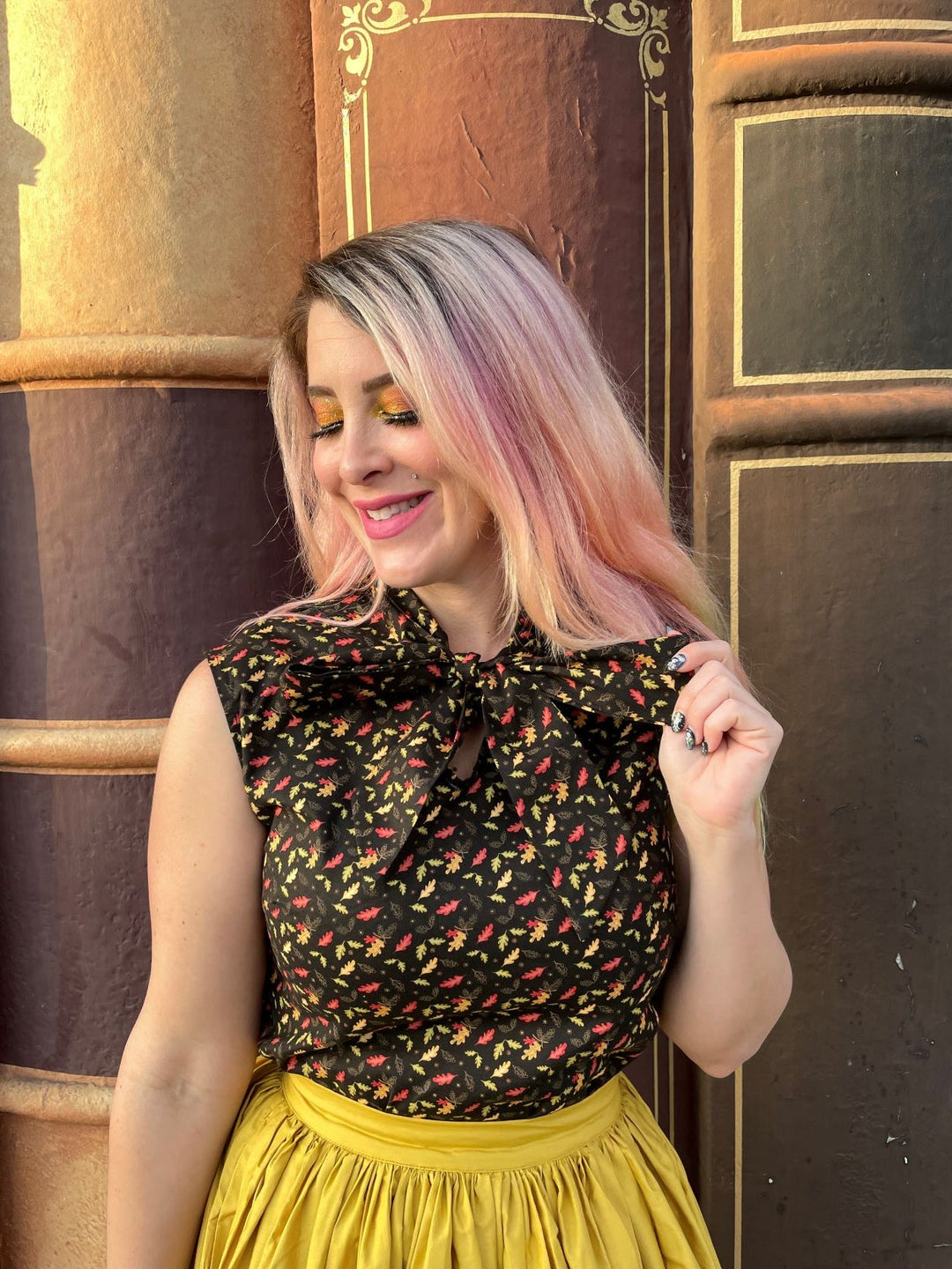 Leaves Bow Top with playful print from KADOU Boutique