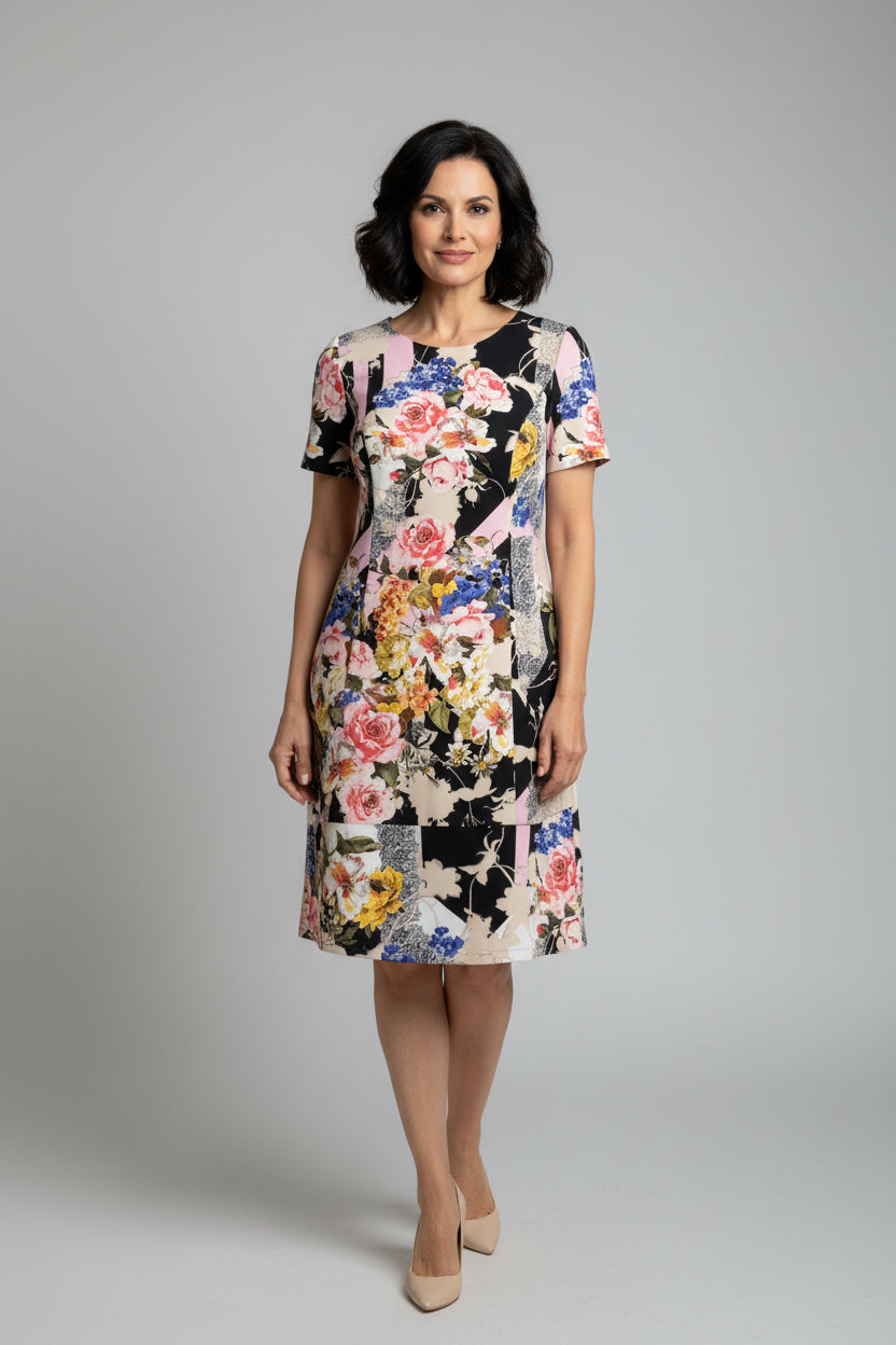 Basler Short Sleeve Floral Dress by Basler