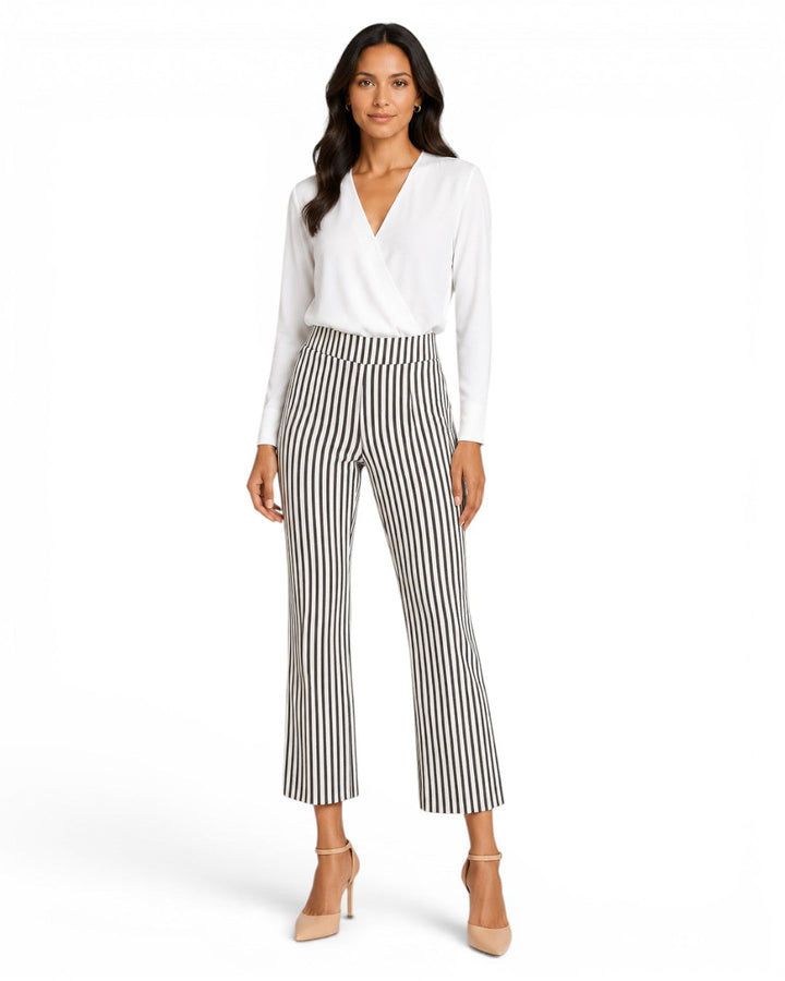 Krazy Larry P600 Pull On Wide Ankle Pant -Black/white Stripe from KADOU Boutique