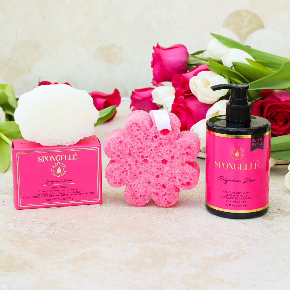 Bulgarian Rose Wild Flower, Pedi Buffer, and Body Wash Refill Set from KADOU Boutique