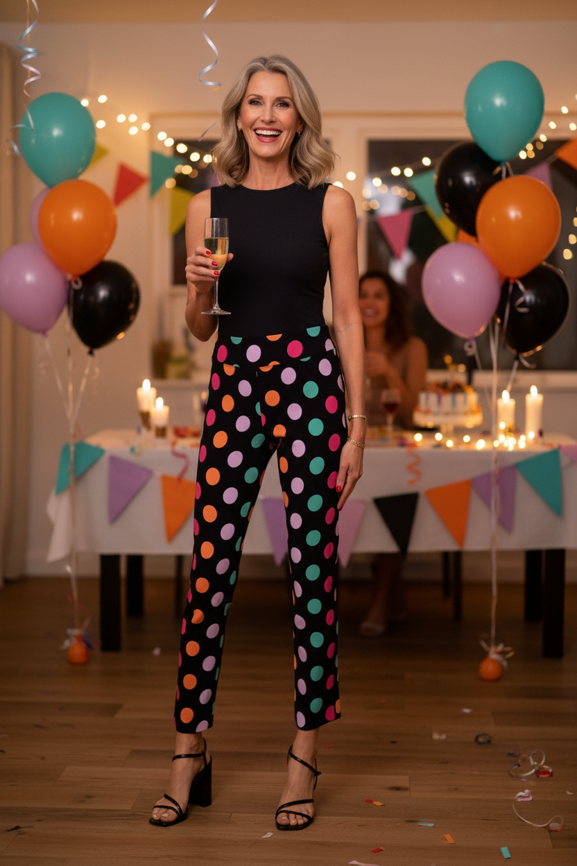 Krazy Larry P507 Pull on Pant - Black Dots