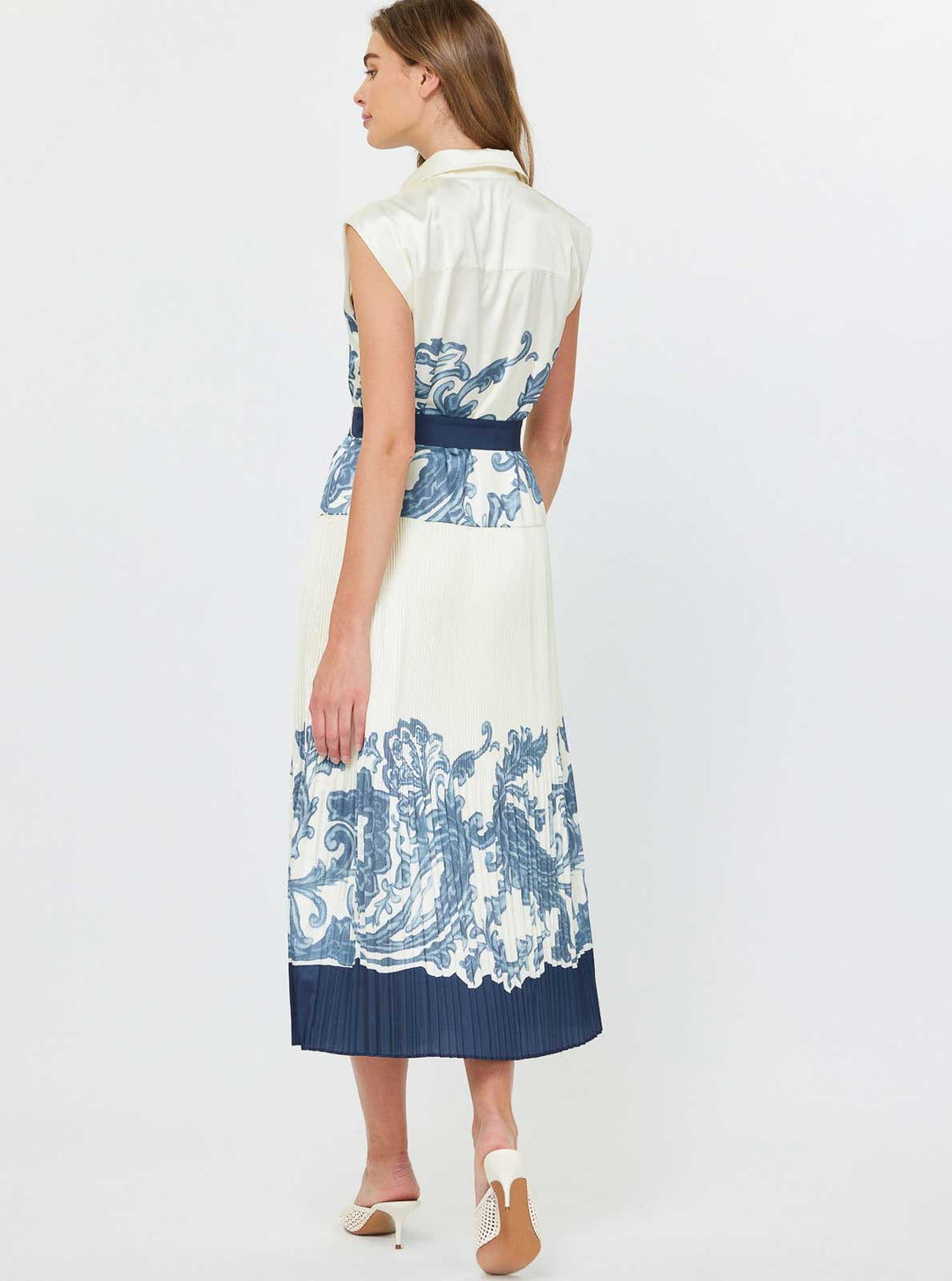 Printed Pleated Midi Shirt Dress